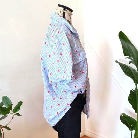 Karen And Scott Women's Blue Striped Shirt With Red Ladybugs. Size XL. - Picture 6 of 6